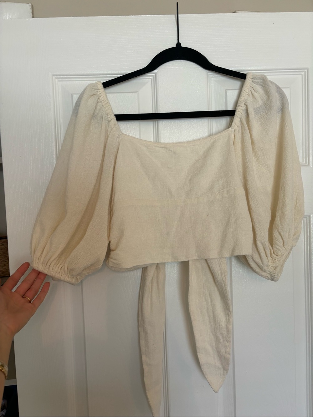 Free People Cream Puff-Sleeve Tie-Back Top